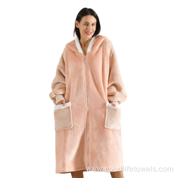 Warm Comfy Plush Fleece Sherpa Hooded Wearable Blanket